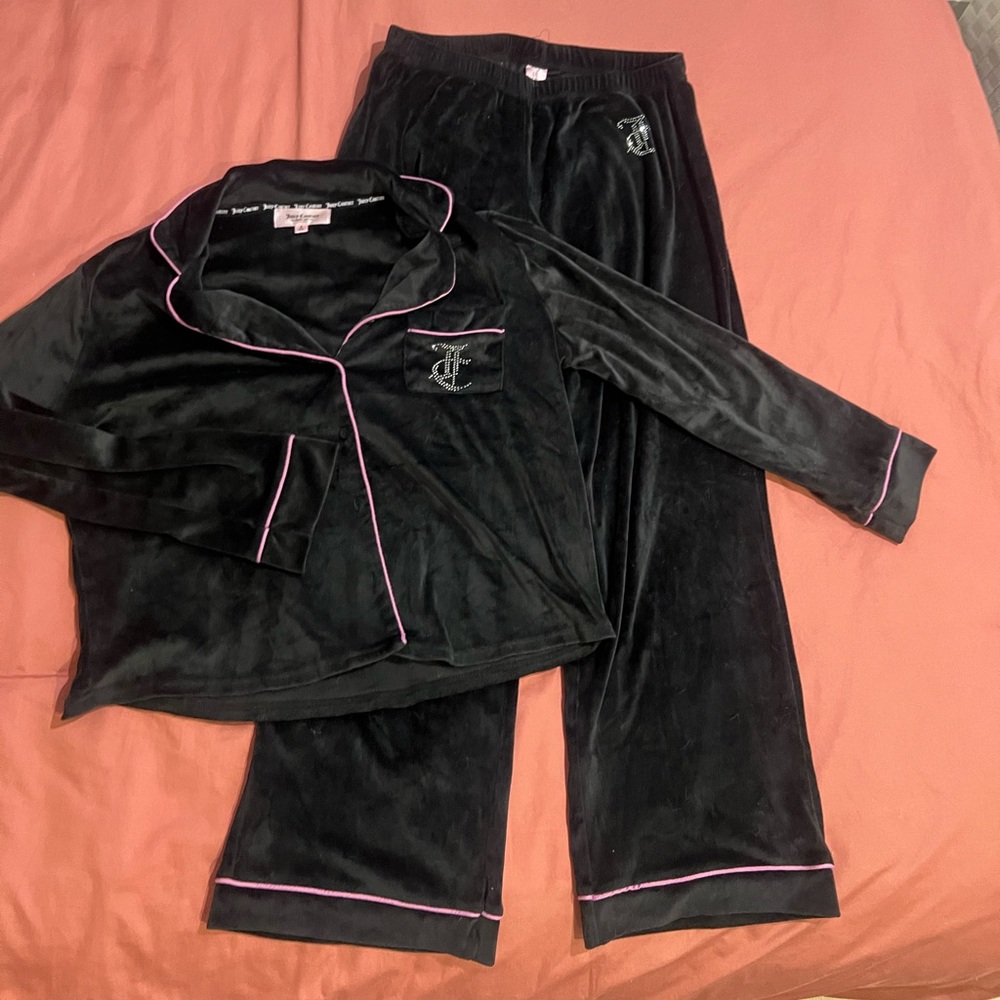 Juicy Couture Women’s Velvet Fleece Button Down Shirt and Pants Pajama Set